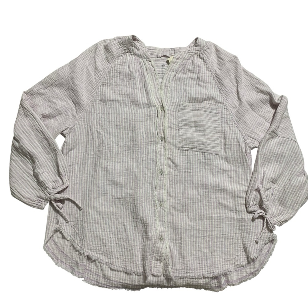 Aerie Daybreak Oversized Long sleeve Coverup Shirt White Purple Stripe
